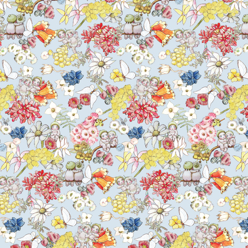 May Gibbs Gumnut Friends Floral Lt Blue MG1015