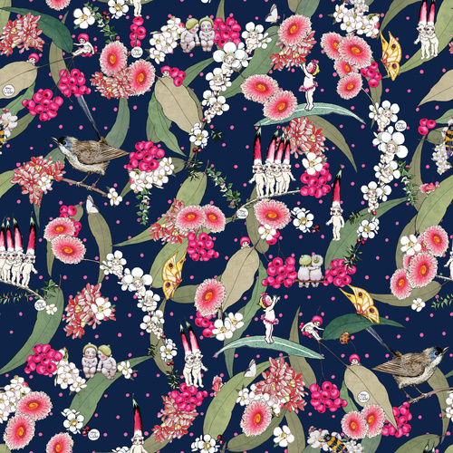May Gibbs Snugglepot Cuddlepie Native Berries Navy MG1013