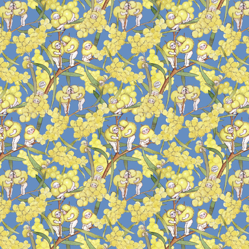 May Gibbs Blossom Babies Wattle Floral Blue MG1003