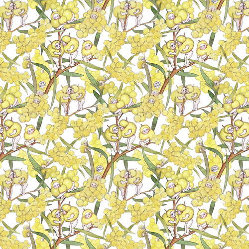 May Gibbs Blossom Babies Wattle Floral White MG1002