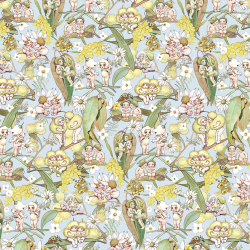 May Gibbs Gossiping Gumnuts Floral Lt Blue MG1001