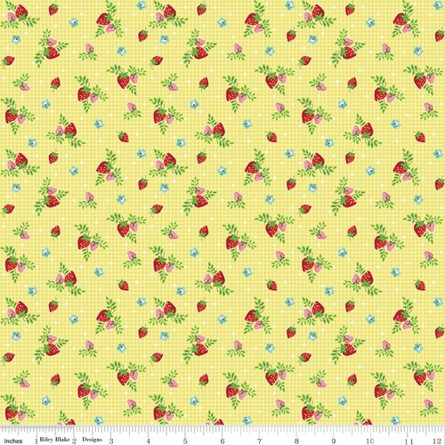 $6.95/Metre - Vintage Market Strawberries Yellow