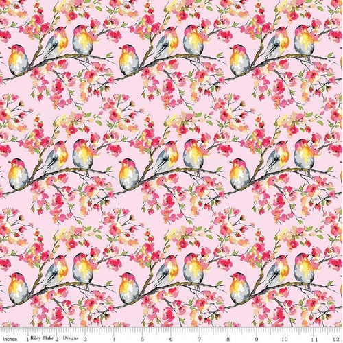 $6.95/Metre -Moda Sweet Melody Bird Pink
