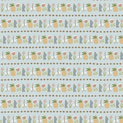 $6.95/Metre -Heartstrings Floral Pineapple Stripe Natalie Bird DV3274