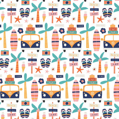 Fabric Remnant- Devonstone Vacation VW Kombi Van Camping 49cm