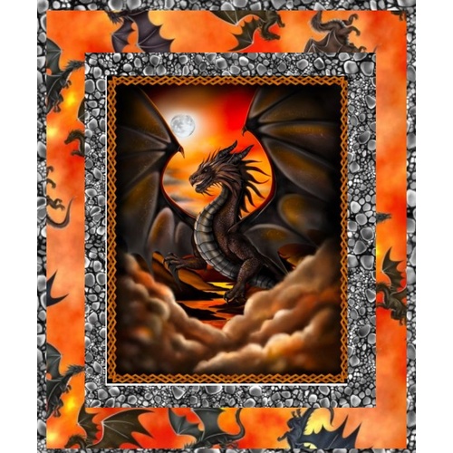 Fire & Fury Scattered Dragons Sun Quilt Panel Kit