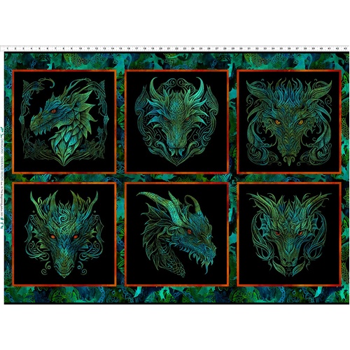 Dragons Emerald Reign Digital Faces Blocks  31" Panel 21DRG-1