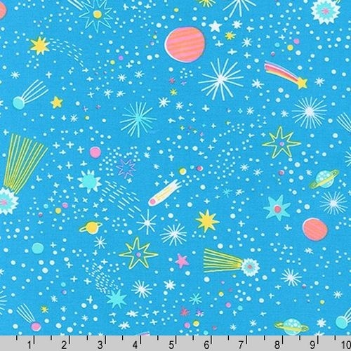 $6.95/Metre -Magical Rainbow Unicorns Galaxy Stars Blue