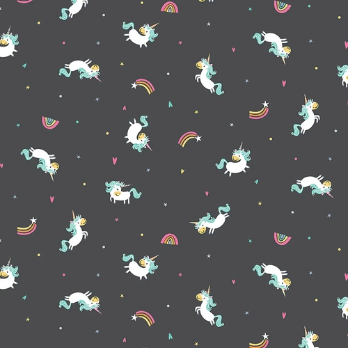 RILEY BLAKE Super Sale Unicorn Rainbows Charcoal C10471