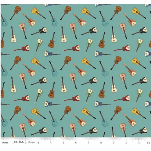 Super Sale Cowboys Scattered Guitars Teal C15496