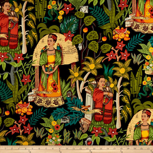 Fabric Remnant-Alexander Henry Frida's Garden Black 81cm
