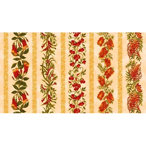 Fabric Remnant- Under The Australian Sun Floral Stripe 96cm