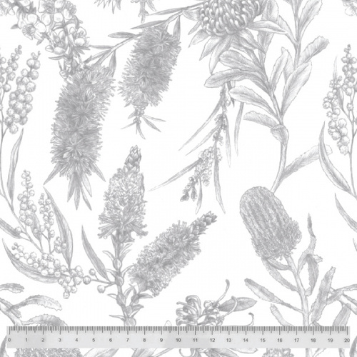 Fabric Remnant- Little Aussie Friends Botanical Flowers Sketch 72cm