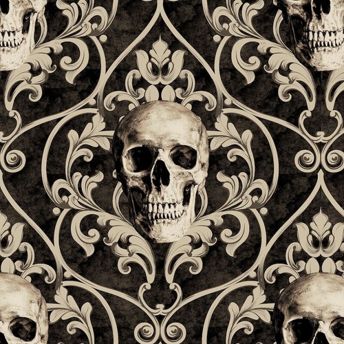 Fabric Remnant- Goth Skull Damask Deja Boo 82cm