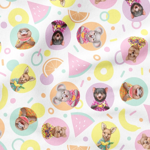 Fabric Remnant- Aussie Friends Summer Animal Toss 87cm