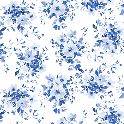 Fabric Remnant- Beautiful Bouquets Floral Blue 87cm