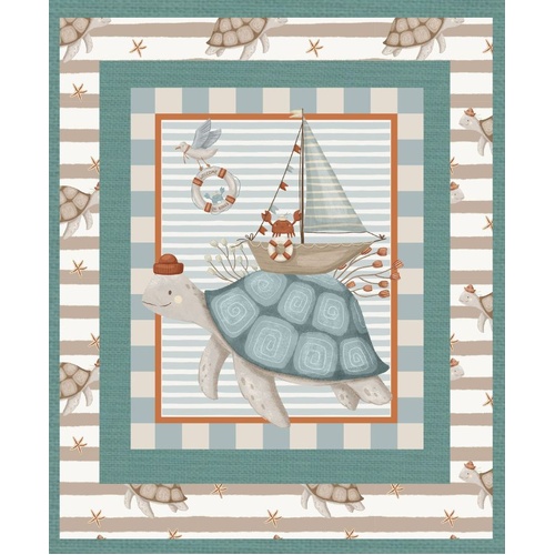 Super Sale Ahoy Nautical Turtle Boat Quilt Panel Kit - Beginner