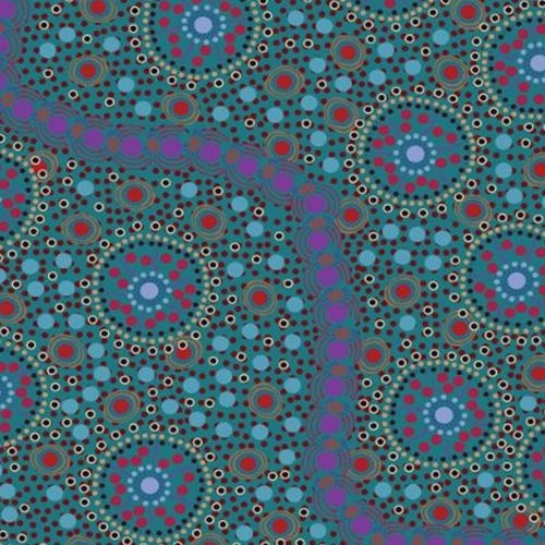 Fabric 2nd - Aboriginal Art Dreamtime Flowers - Blue Per Metre