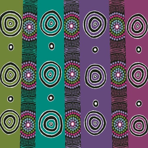 Fabric 2nd - Aboriginal Art Desert Flowers - Black Per Metre