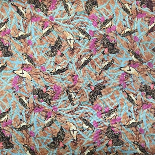 Fabric 2nd - Aboriginal Art Birds & Flowers - Blue Per Metre