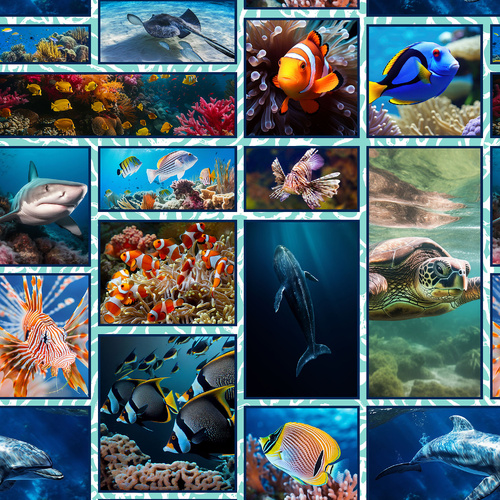 Marine Marvels Ocean Sea Life Barrier Reef Collage 4058E