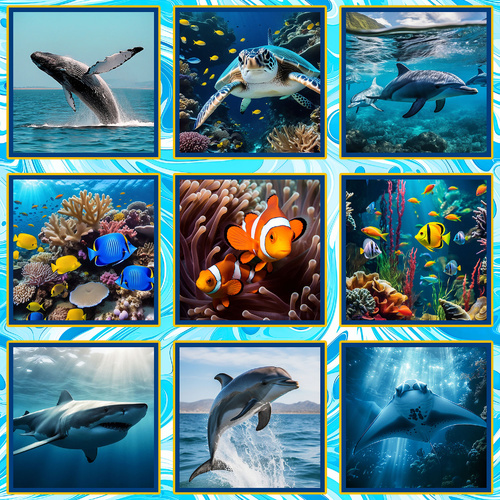 Marine Marvels Ocean Sea Life Barrier Reef Blocks 44" Panel 4058C