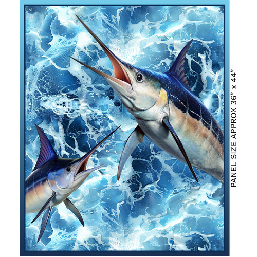 Marine Marvels Ocean Sea Life Blue Marlin 36" Panel 4058A2