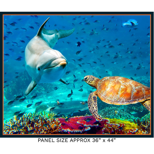 Marine Marvels Ocean Sea Life Dolphin Turtle 36" Panel 4058A1