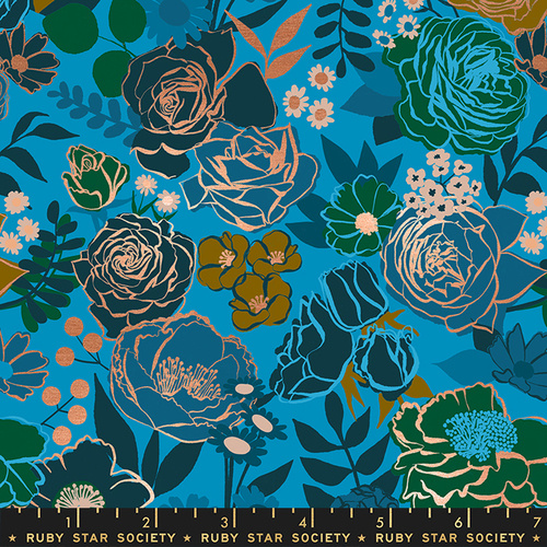 $6.95/Metre - Ruby Star Rise Grow Floral Metallic
