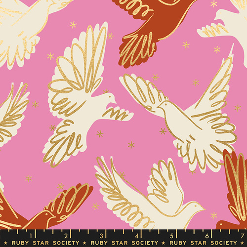 $6.95/Metre - Ruby Star Rise Fly Doves Metallic 0013 11M