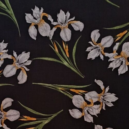 $6.95/Metre -Magnificent Blooms Iris Floral Black 9053 8312