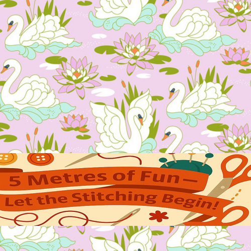 Super Sale - 5 Metres - Sew Much for Less! - Harmony Swans Pink