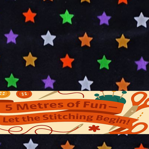 Super Sale - 5 Metres - Sew Much for Less! -Multi Stars Black