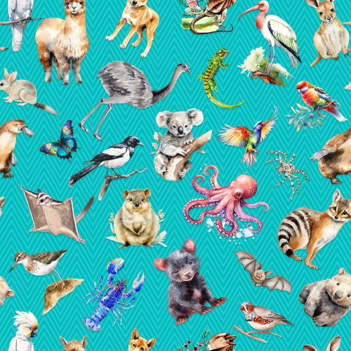 A is for Aussie Animals Chevron Turquoise Blue 4067E