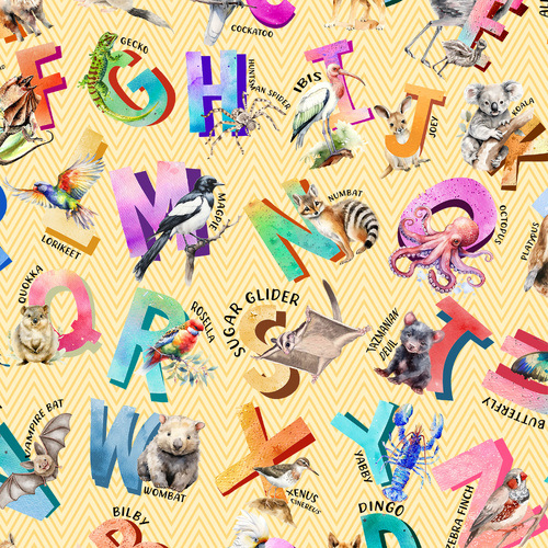 A is for Aussie Alphabet Animals I Spy Chevron Cream 4067C