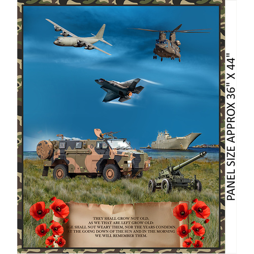 Respect ANZAC We Will Remember Them 36" Quilt Panel 4102A