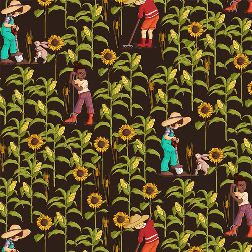 Super Sale Michael Miller Farm Days Sunflower Farmers Chocolate 3129/875CH