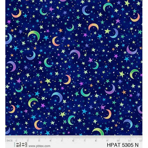 Fabric Remnant-Hootie Patootie Stars Moon Night 45cm
