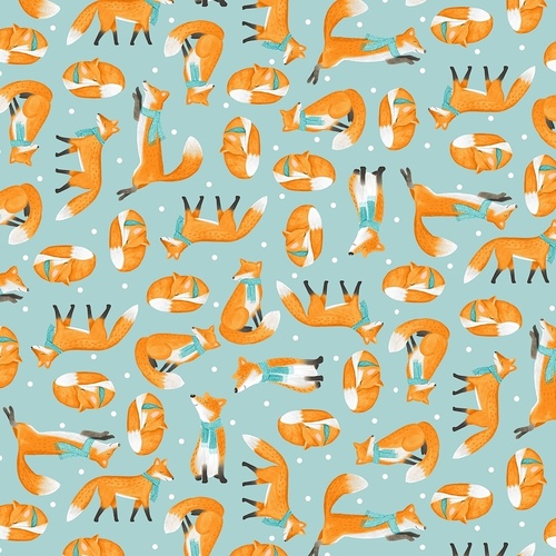 Fabric Remnant-Foxes Wearing Scarfs 38cm