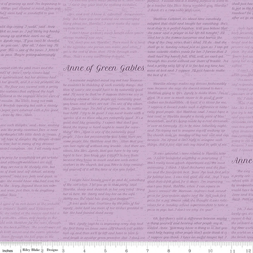Fabric Remnant- Anne of Green Gables Text Periwinkle 55cm