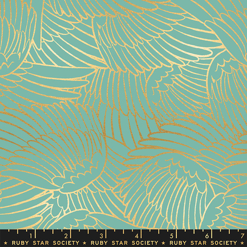 Fabric Remnant- 	 Ruby Star Florida Wild Wings Water 88cm