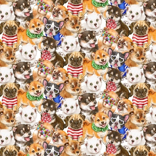 Fabric Remnant-  Cute Packed Puppies Dogs  64cm