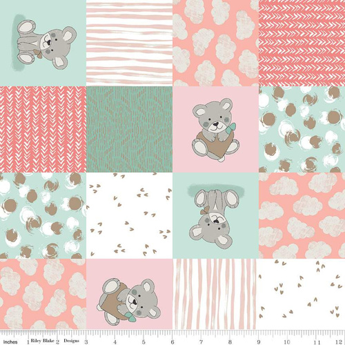 Fabric Remnant- Sleep Tight Teddy Bear Cheater Sparkle 86cm