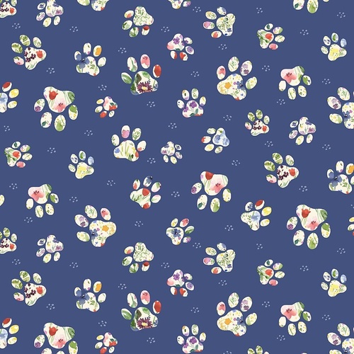 Fabric Remnant- Sassy Cats Floral Paw Prints 83cm