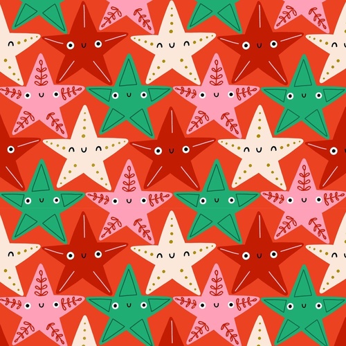 Fabric Remnant- 	 Dashwood Oh What Fun Christmas Stars 53cm
