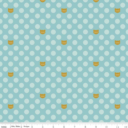 Fabric Remnant-	 Chloe and Friend Cat Dot Mint Sparkle 82cm