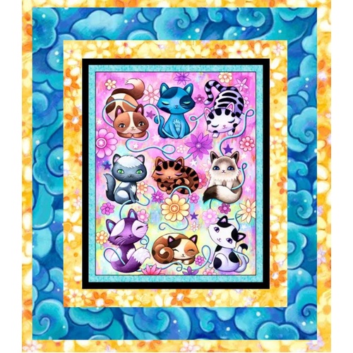 Super Sale  Crazy Kitties Quilt Panel Kit