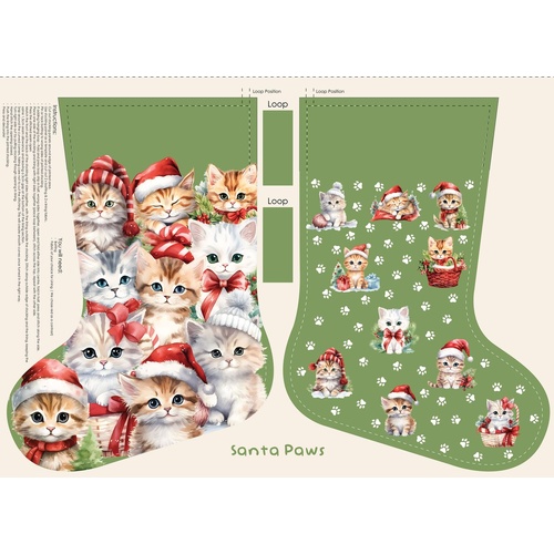 Santa Paws Christmas Kittens Stockings Panel DV6947 