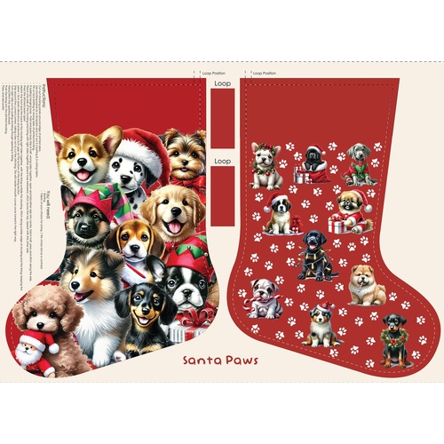 Santa Paws Christmas Puppy Dogs Stockings Panel DV6946
