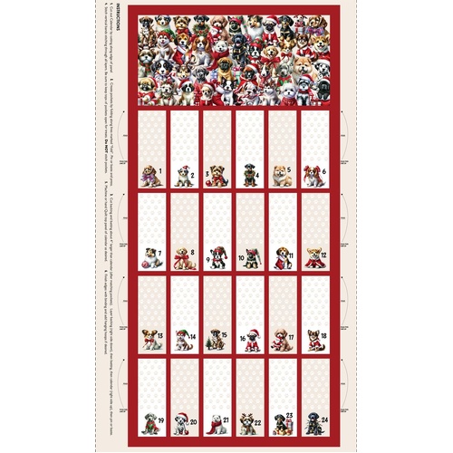 Santa Paws Christmas Puppy Dogs Advent Calender Panel DV6948